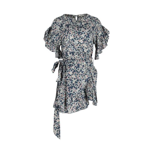 Isabel Marant Etoile Ruffled Mini Dress in Navy Blue Cotton